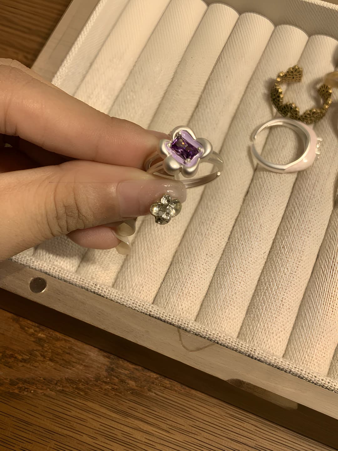 Matte silver floral ring