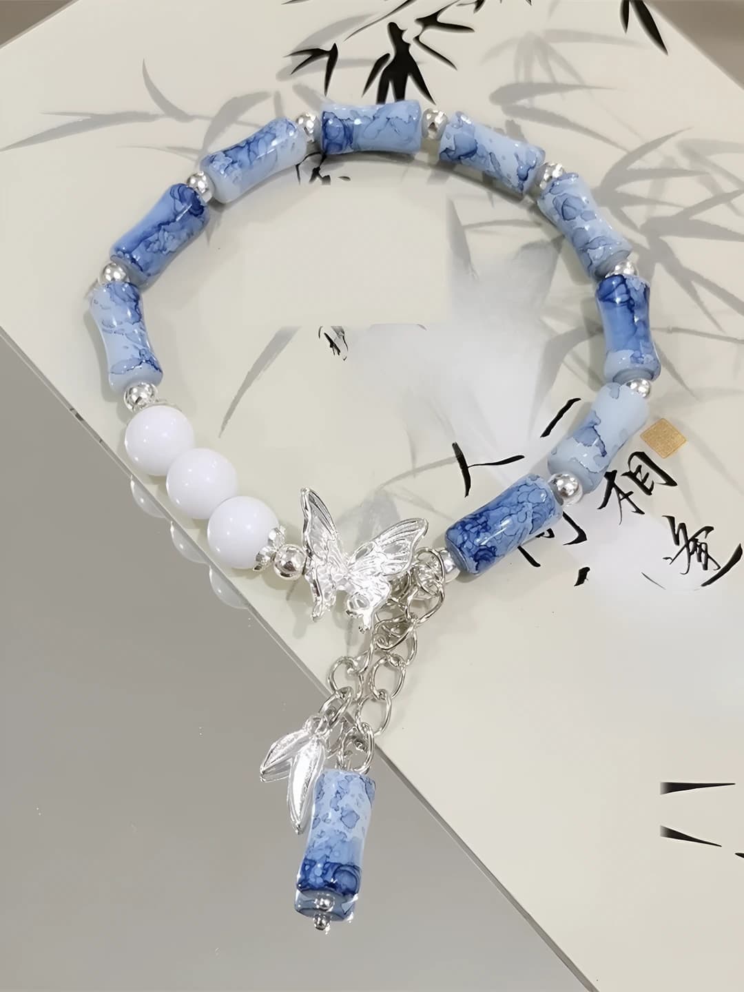 M941 [Bamboo ink butterfly bracelet] Blue