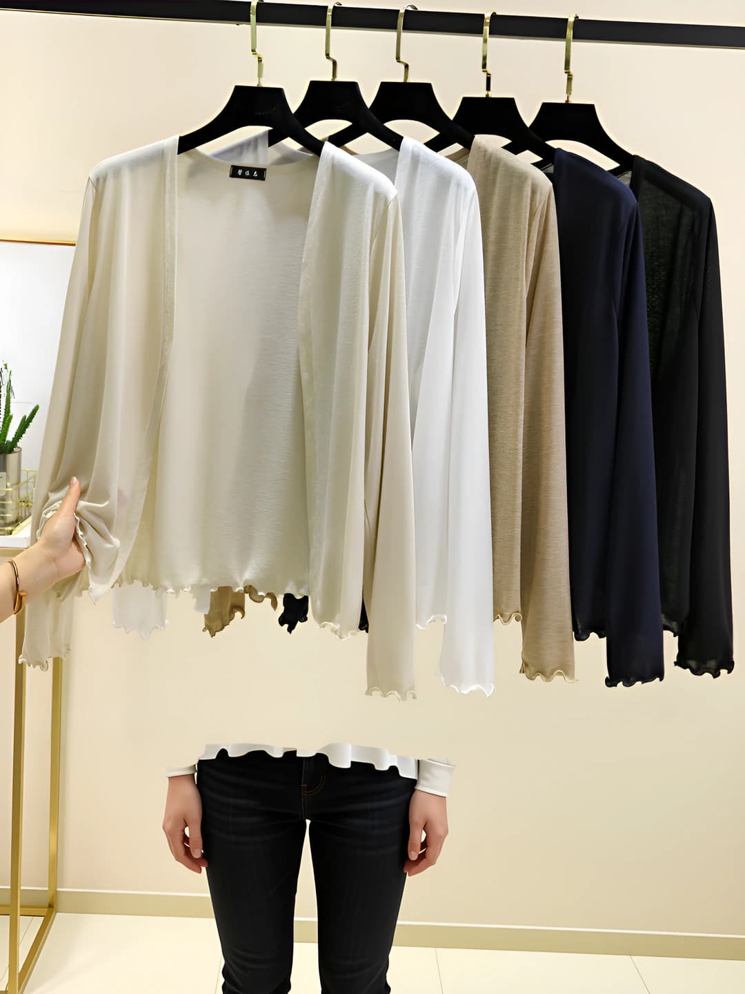 Women's short cardigan for summer, long sleeve, loose fit, sun-protective, solid colour, plus size