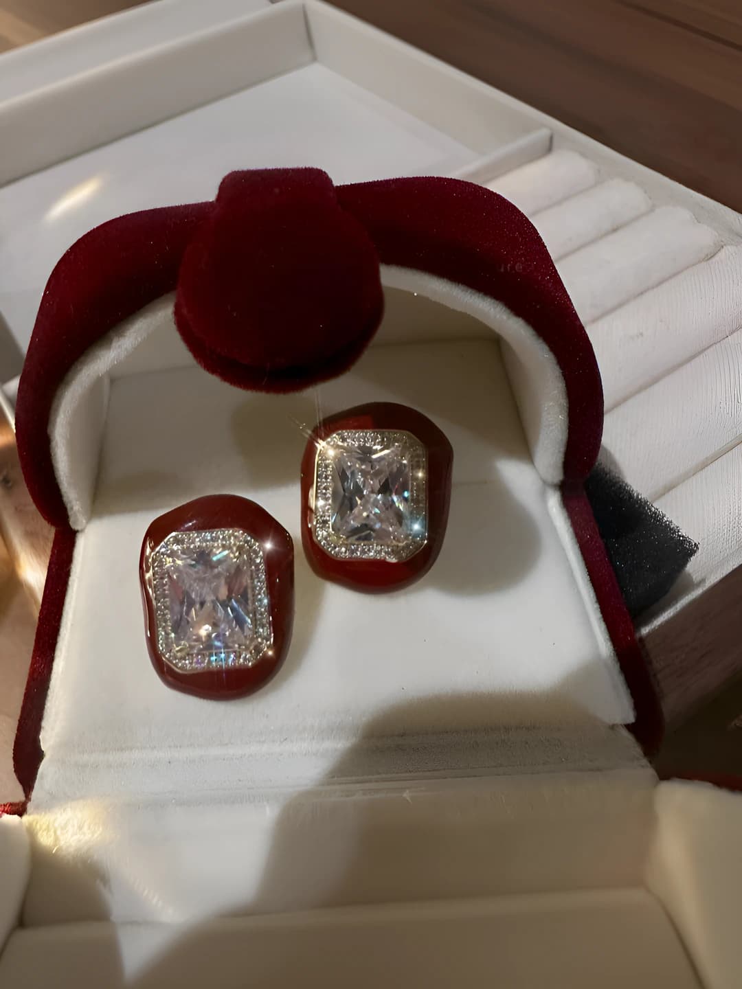 Women's square earrings with full cubic zirconia in retro style
