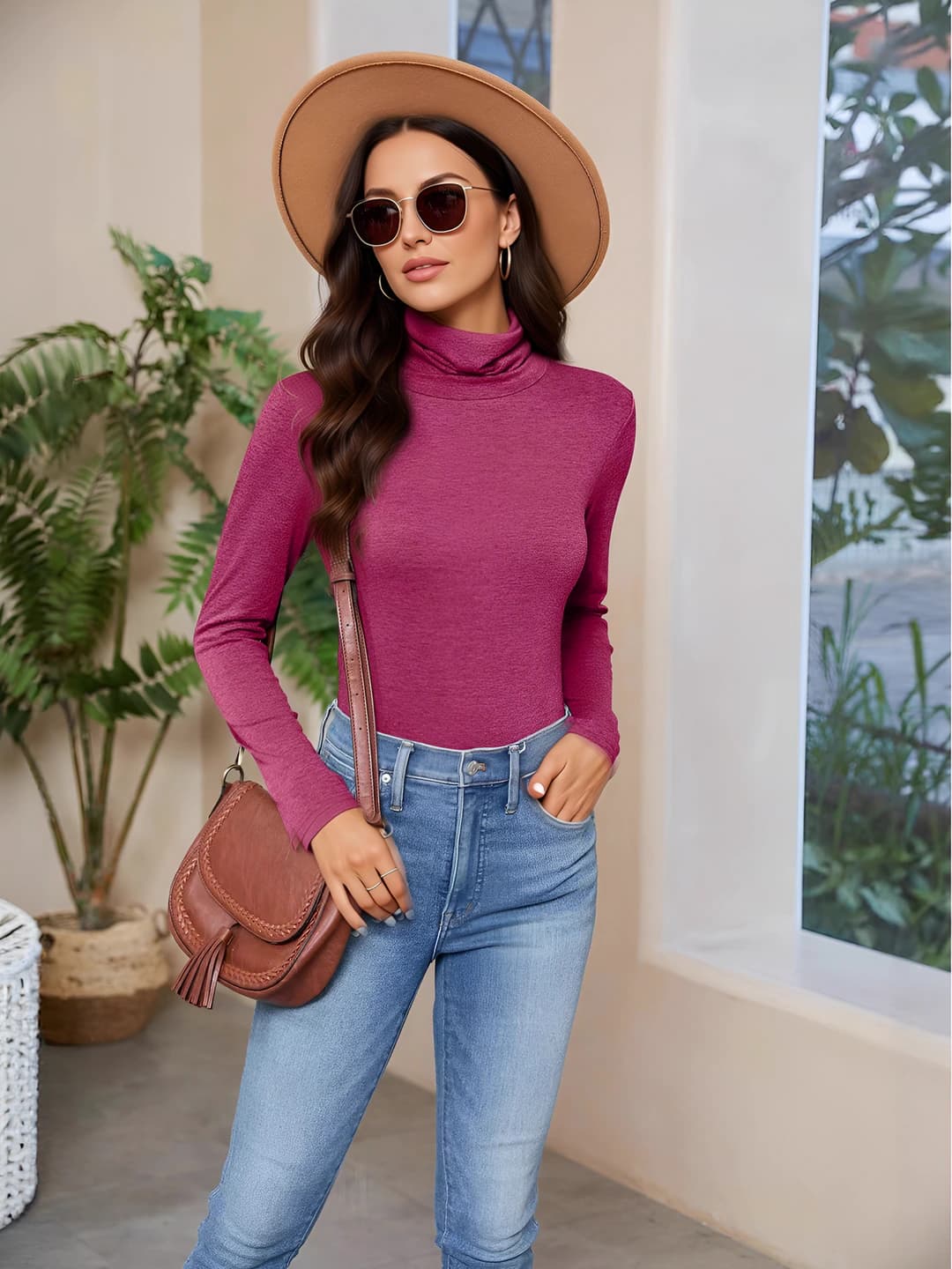 Women's autumn casual long-sleeve high neck slim fit mid-length longsleeve