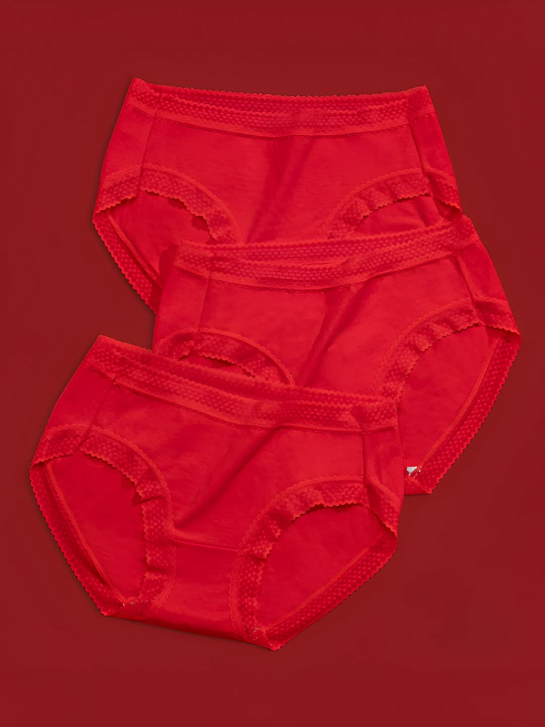 Women's lace briefs, pure cotton, antibacterial, breathable, solid colour, mid-waist, all-season