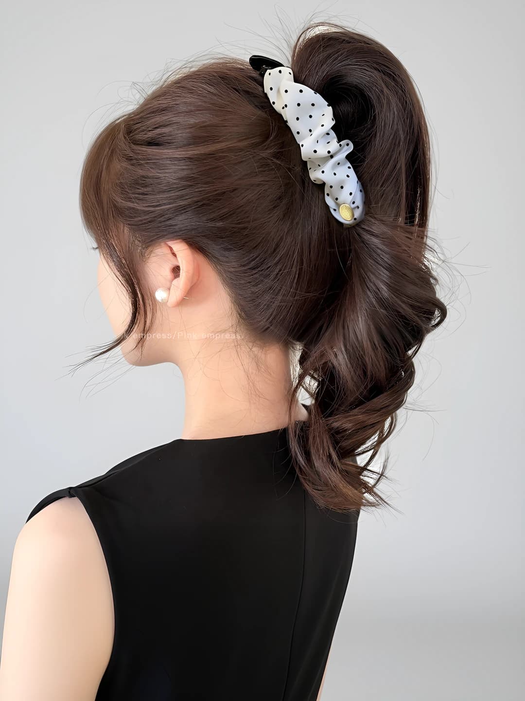 2# White polka dot banana clip ~13 cm