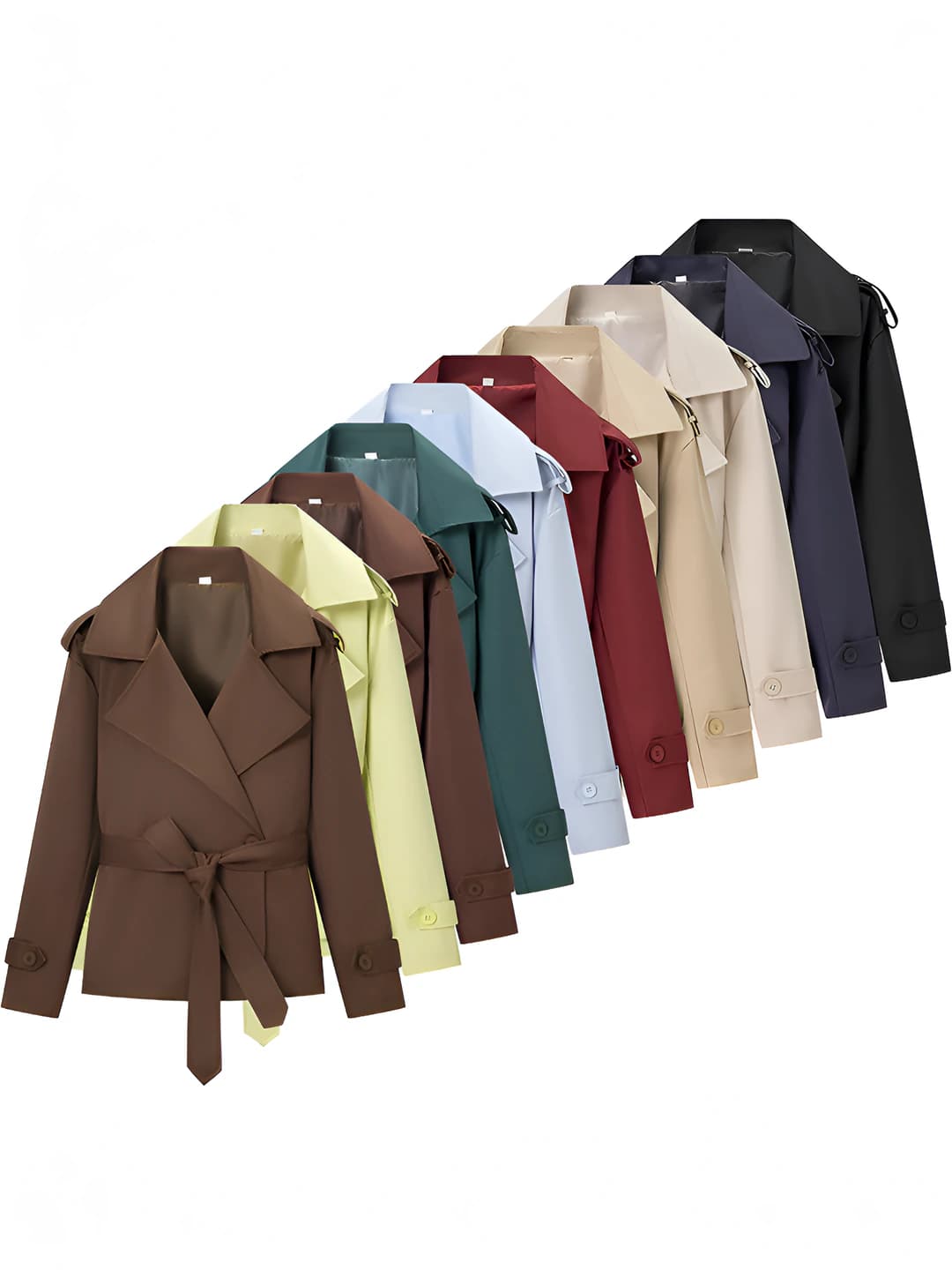 Women's solid colour loose fit jacket with long sleeve, blazer collar, tie closure, cropped
