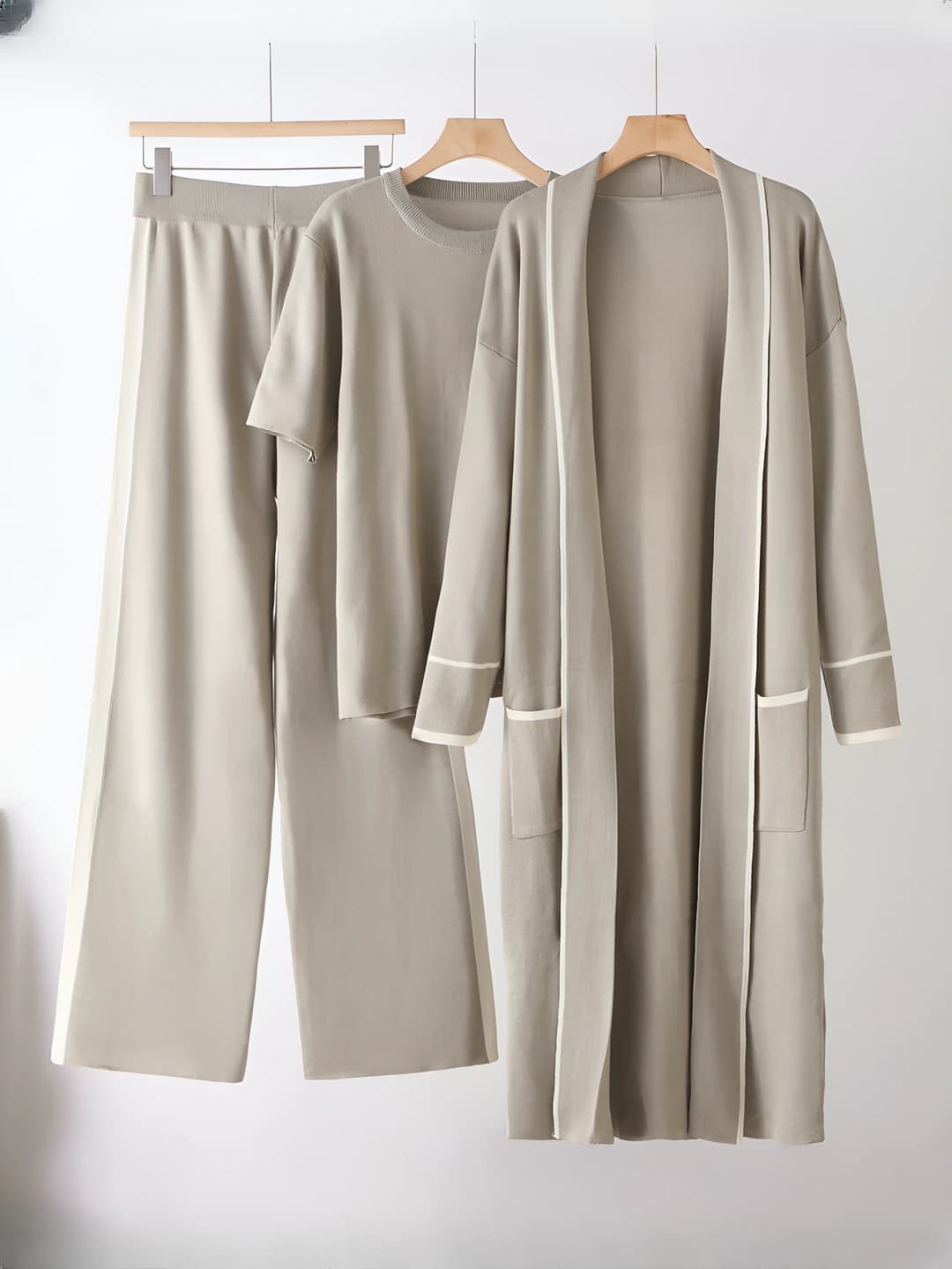 Women's winter warm casual set: cardigan, top and trousers (70-80% polyester, up to 30% spandex)