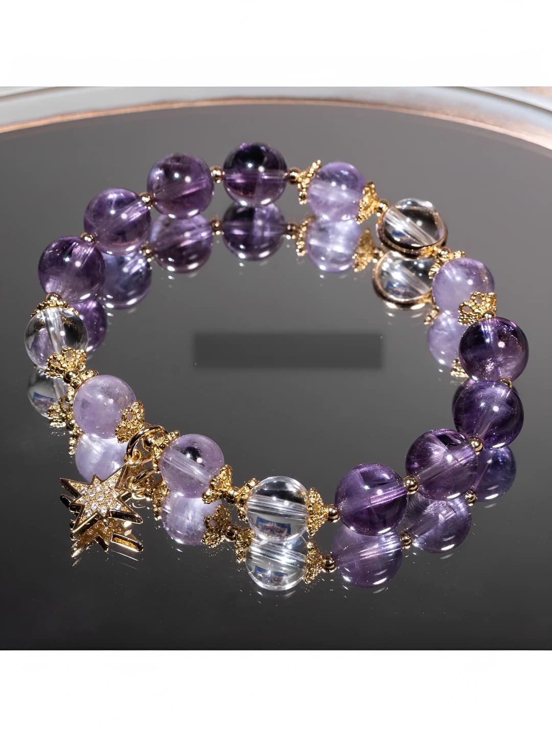 Women's natural amethyst bracelet, premium style, 14 beads, handmade