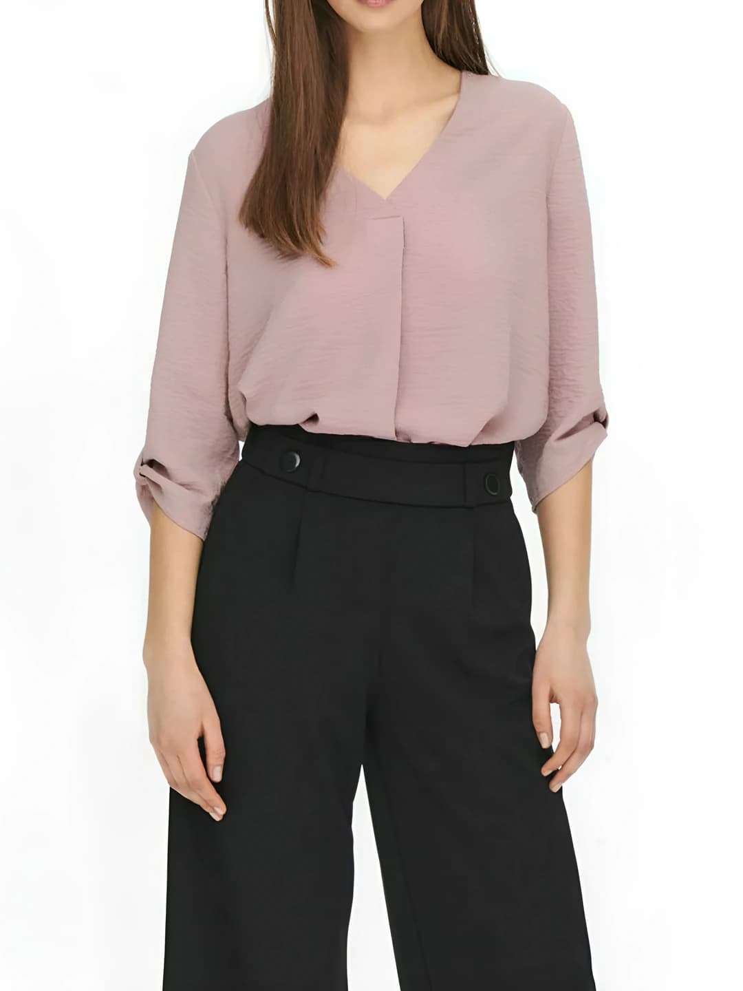 Women's V-neck, mid-sleeve, batwing-sleeve, solid colour, casual blouse