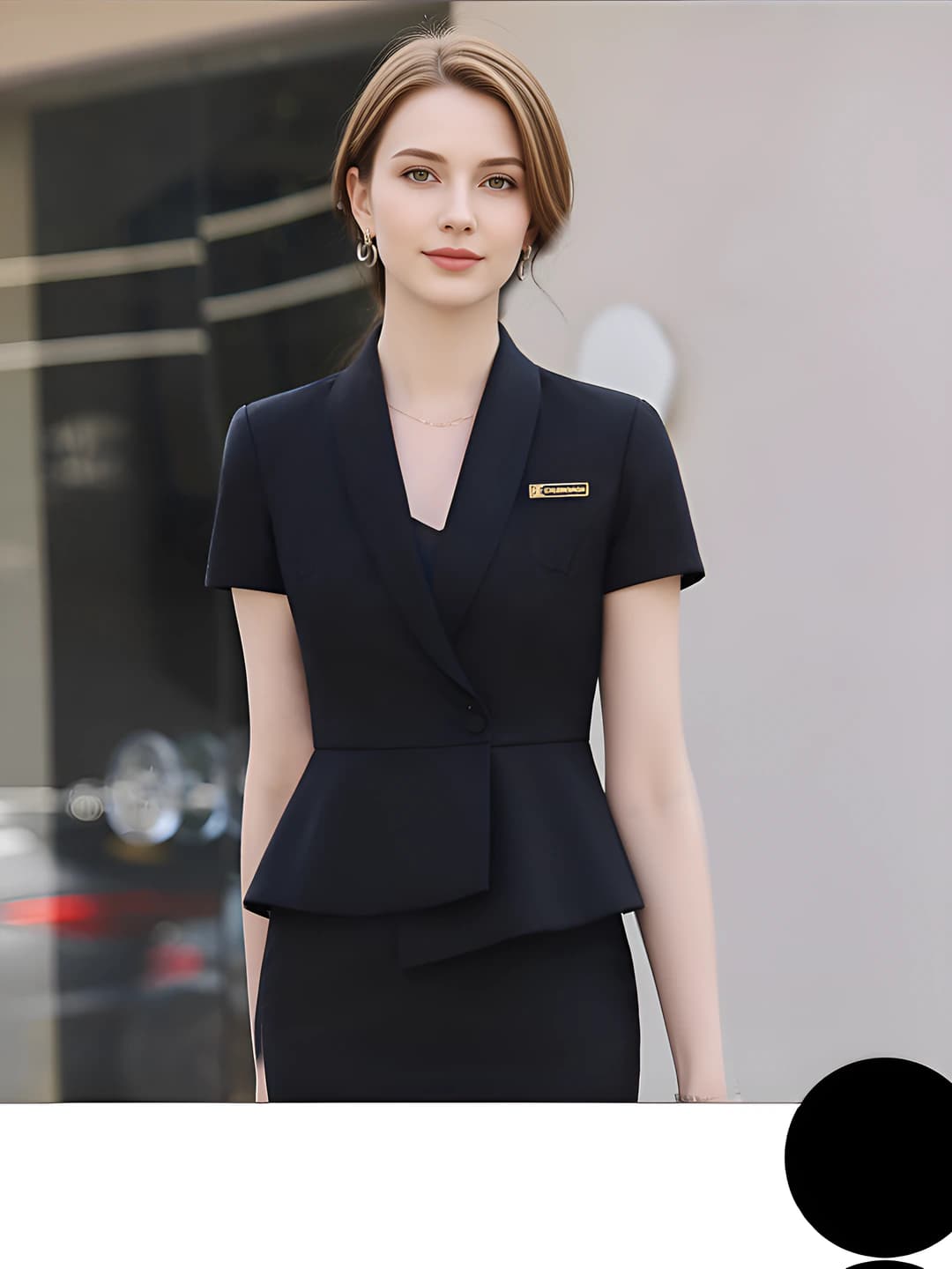 One button, black suit
