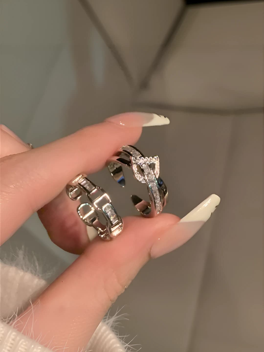 Geometric ring set with zirconia for women, copper, electroplating, Korea-Japan style