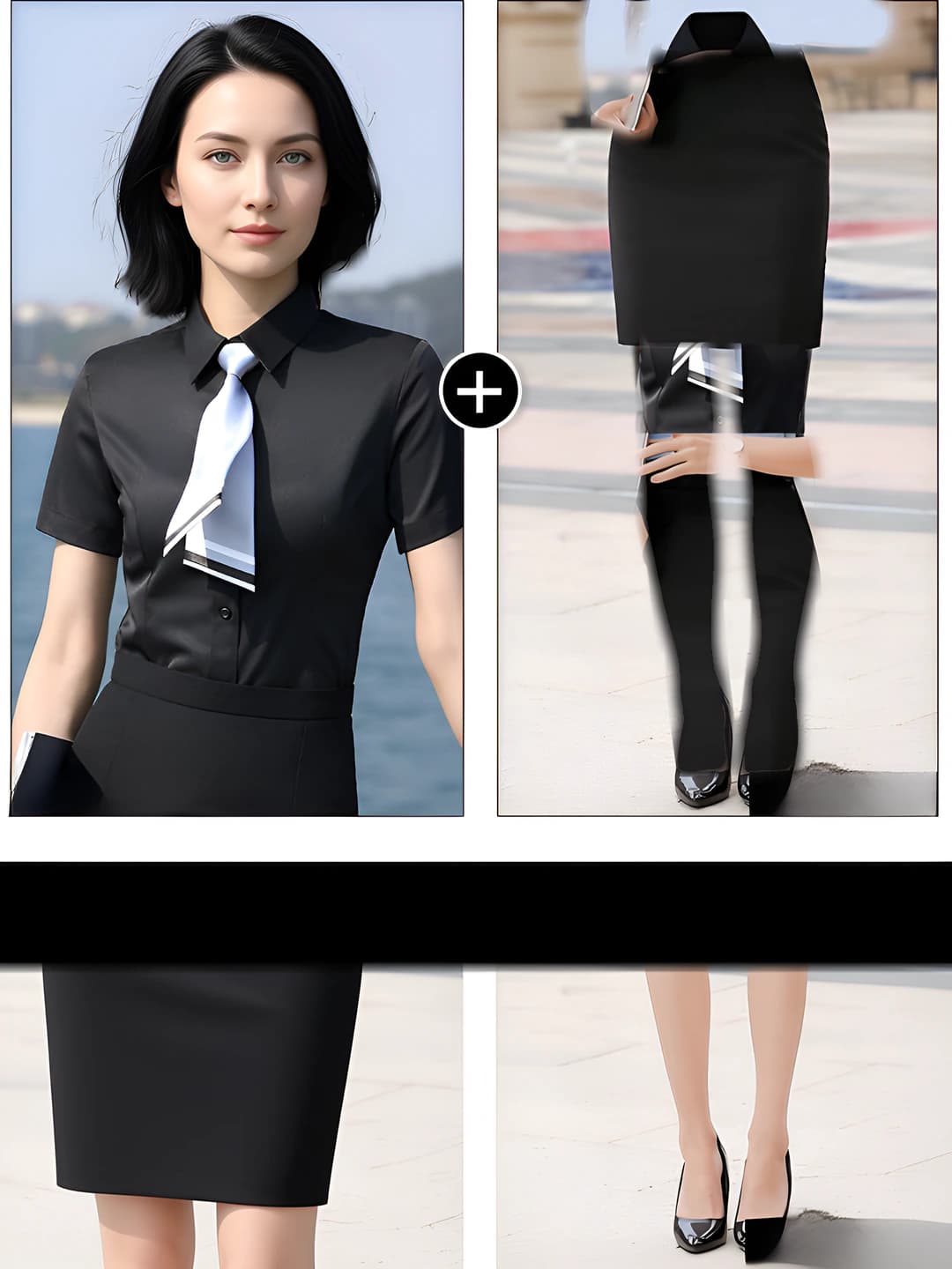 Short sleeve: black shirt + black skirt