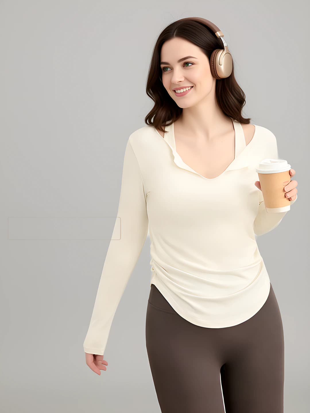 Women's plus size tracksuit: long sleeve sports top, slim fit, slimming, lapel collar, solid colour