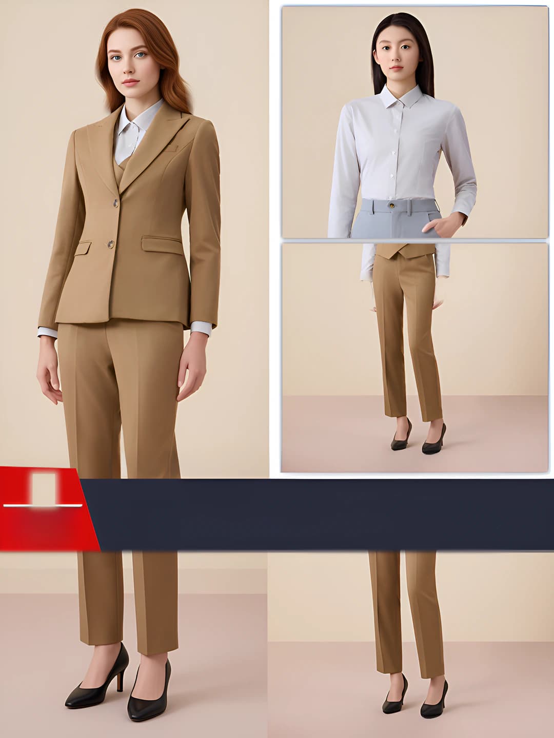 Khaki suit + shirt + trousers