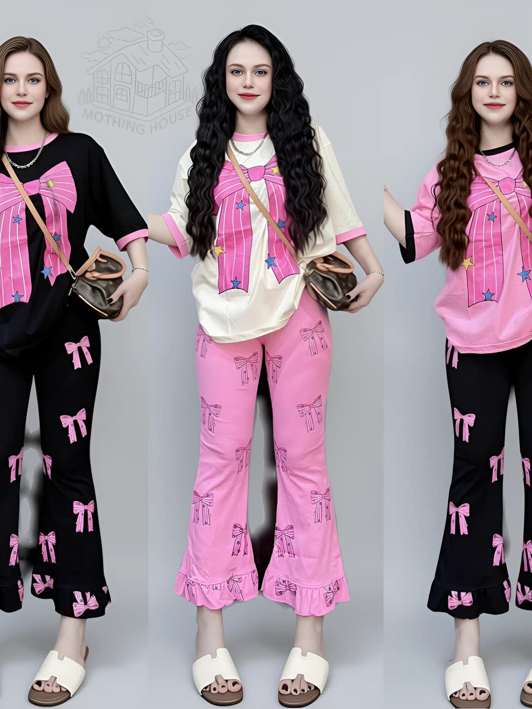 Women's summer casual two-piece set: printed t-shirt and wide-leg trousers