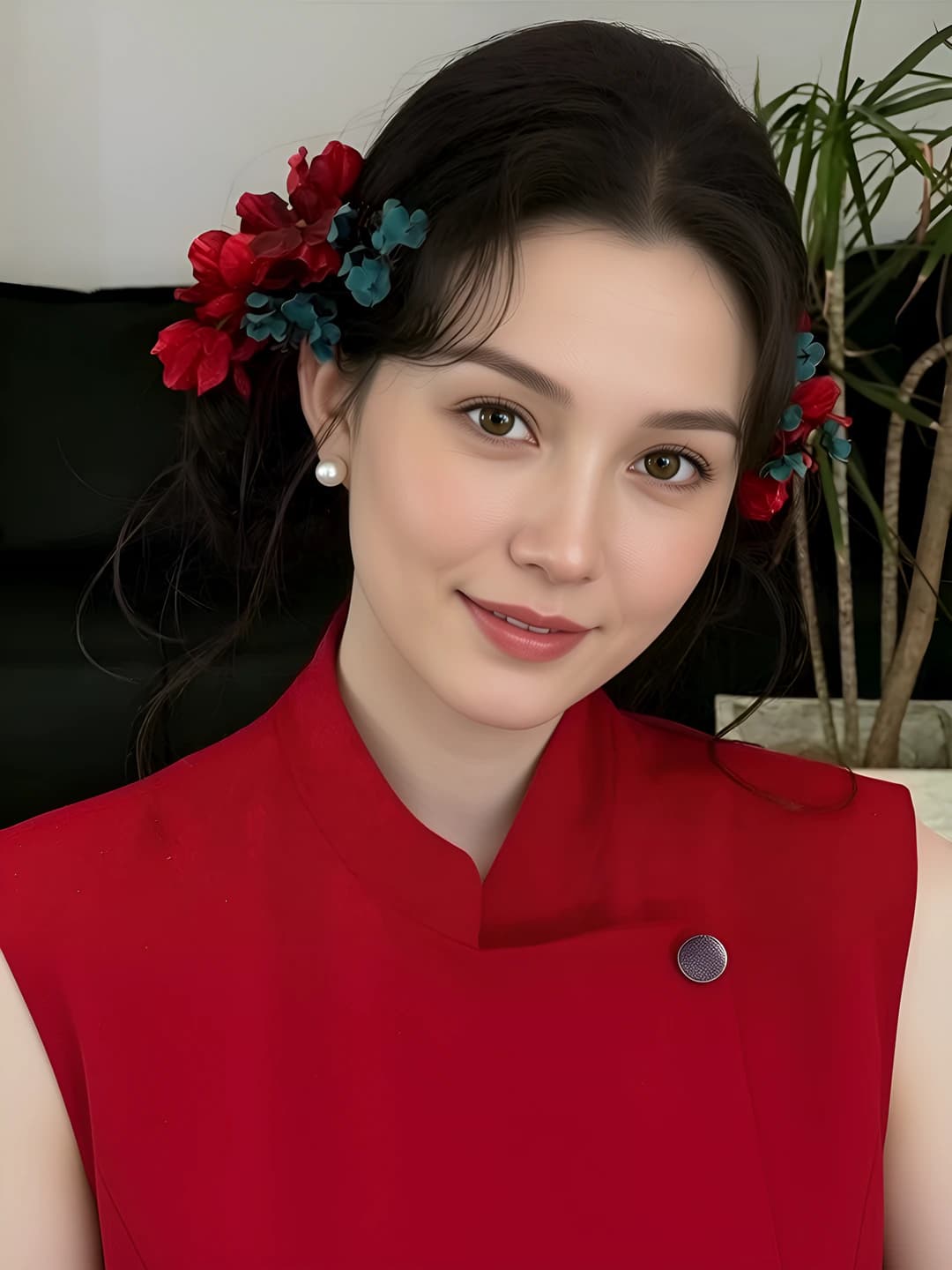 Women's floral hair comb, retro style, plastic and resin, handmade, for wedding and ceremonies