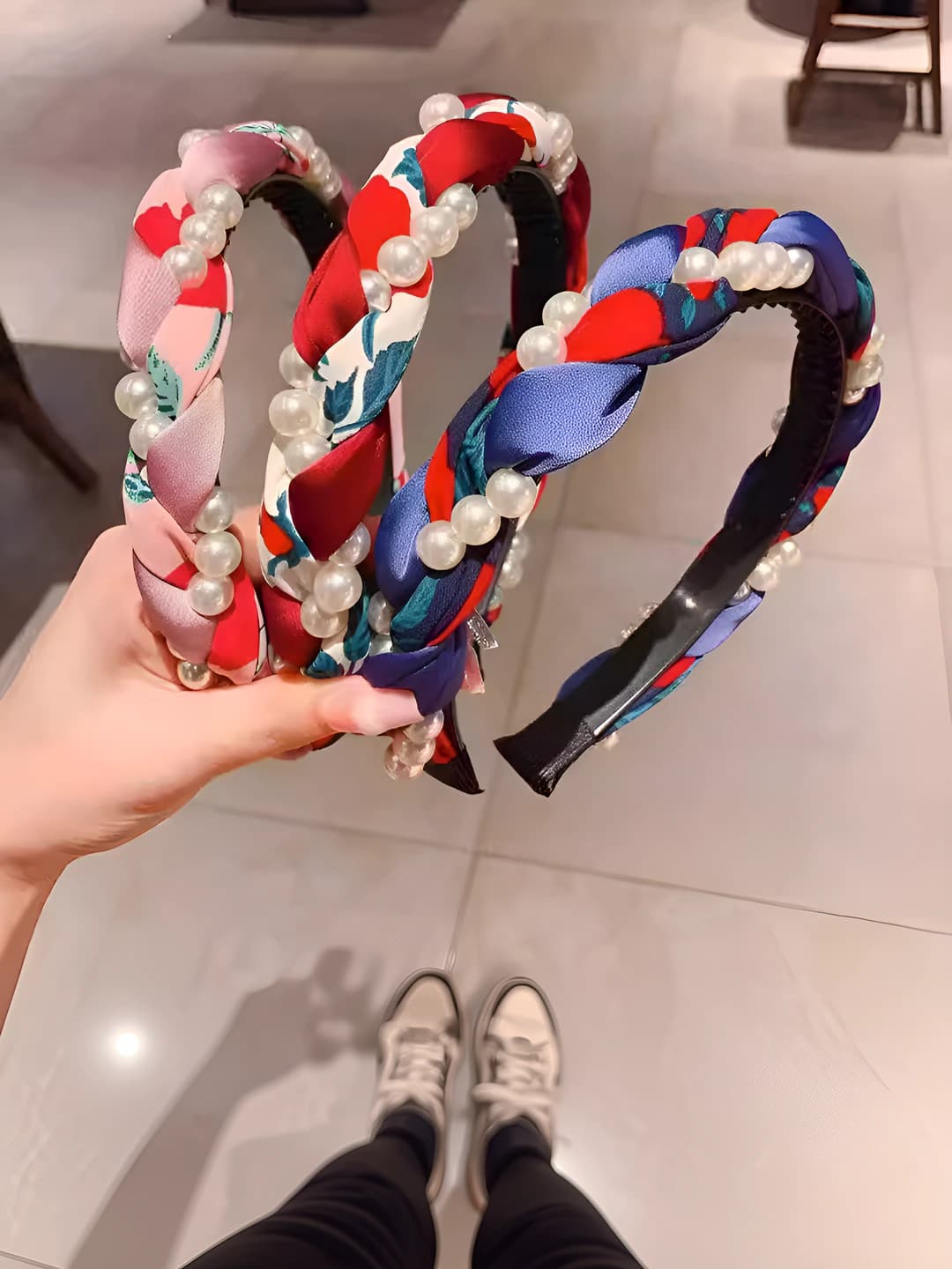Women's cable knit headband for face washing, summer, retro style