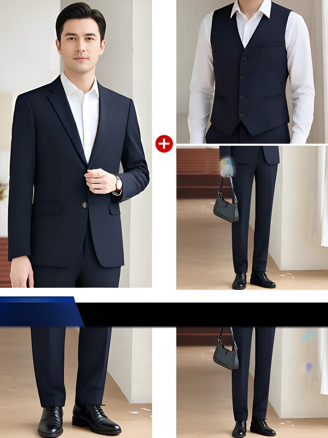 Erkak - To'q ko'k kostyum + gilet + shim