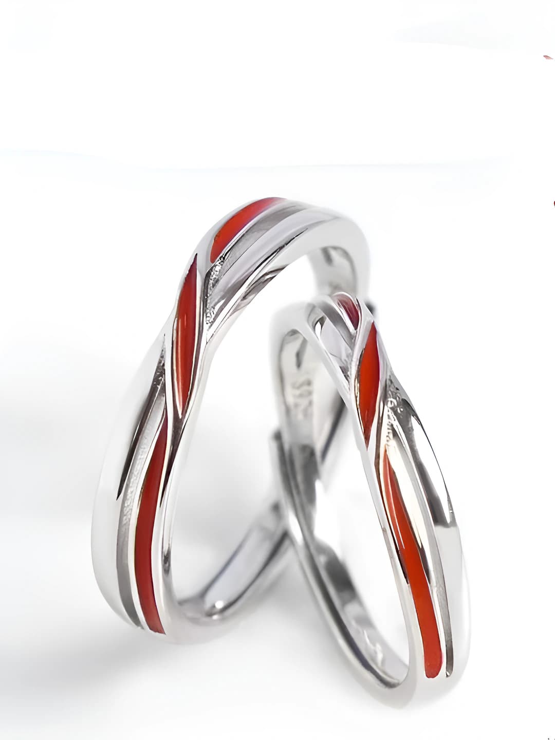 Couple rings with red line for men and women, zinc alloy, geometric shape, Mobius design