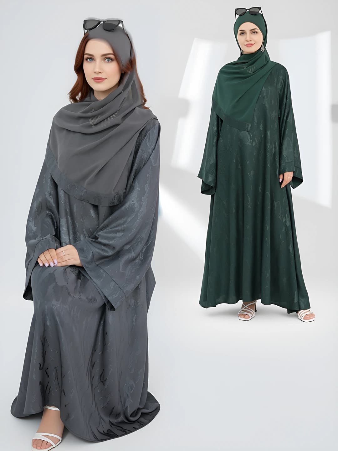 Ayollar uchun diniy kiyim: katta o'lchamli, bo'sh (oversize) ko'rinishdagi, uzun yengli, dumaloq yoqali, bir rangli va bosma naqshli uzun ko'ylak