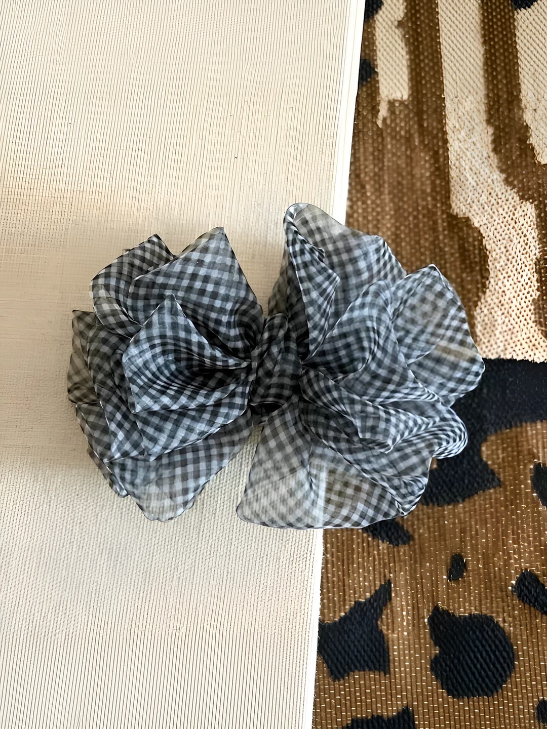 1# Black-white plaid bow banana clip approx 13 cm