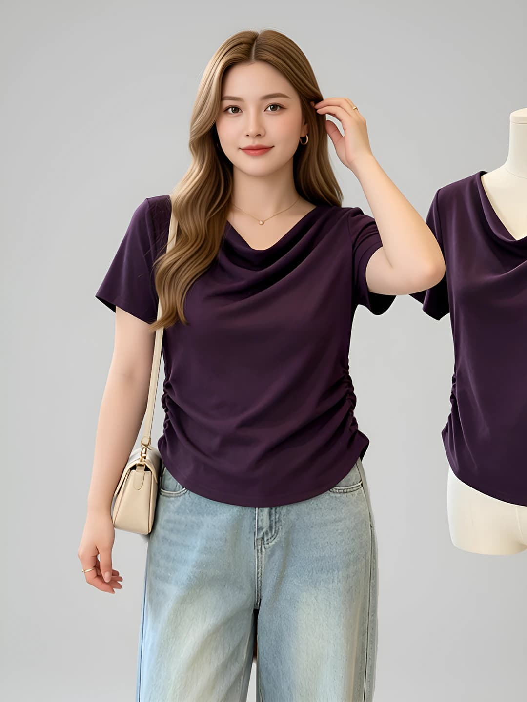 Women's plus size short sleeve slim fit slimming solid colour t-shirt for summer