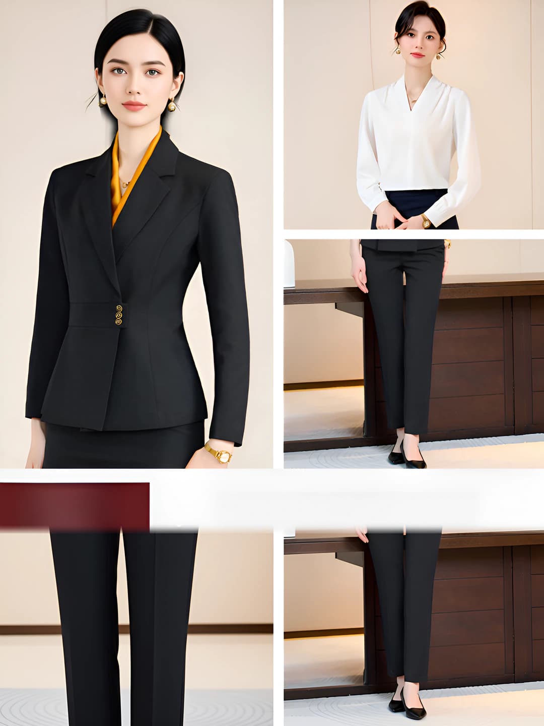 Black suit + white shirt + women's pants