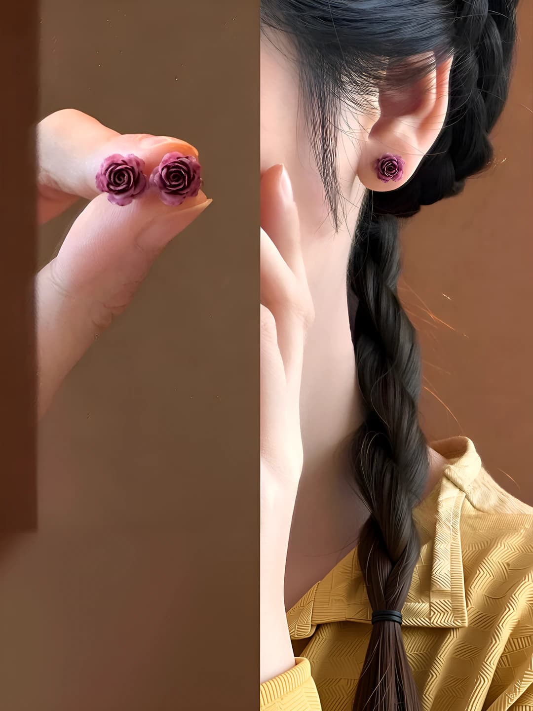 E0053-2# Dark red rose stud