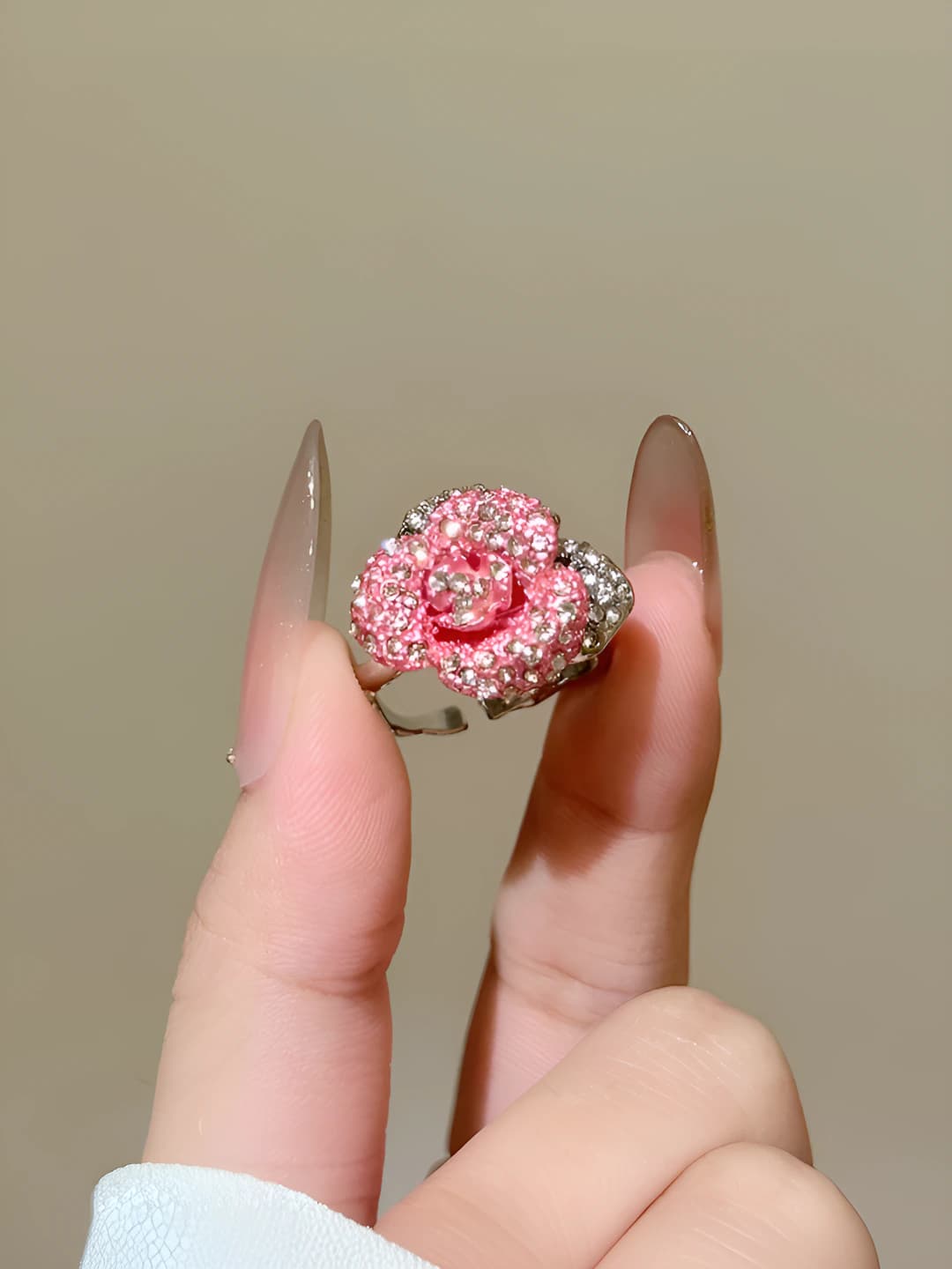 Pink sparkling diamond rose ring