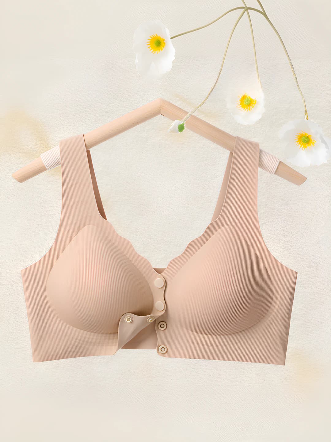Women's front-closure wireless bra, seamless, tank top style, plus size, with push-up effect
