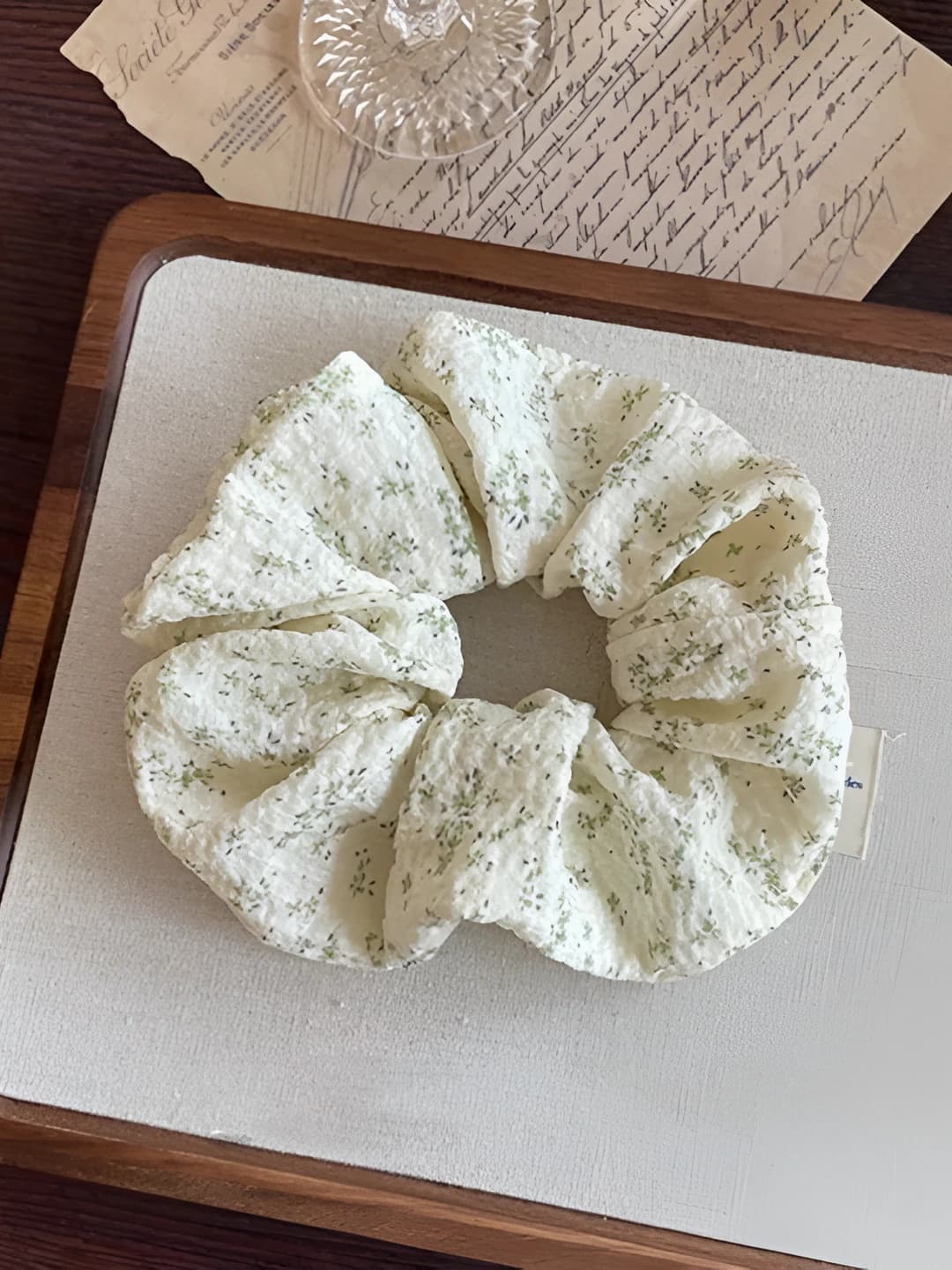 Green floral hair tie