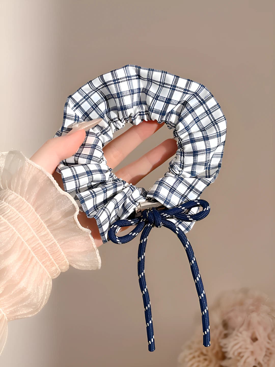Plaid bow scrunchie ~40*8 cm