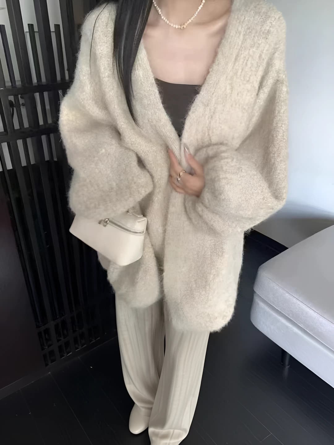 Women's autumn-winter loose fit knit cardigan, long sleeve, 3D pattern, thick fabric
