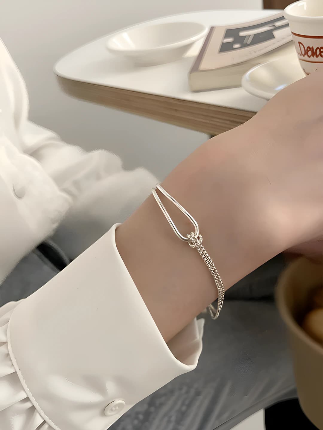 Women's two-layer metal bangle, geometric design element, minimalist style