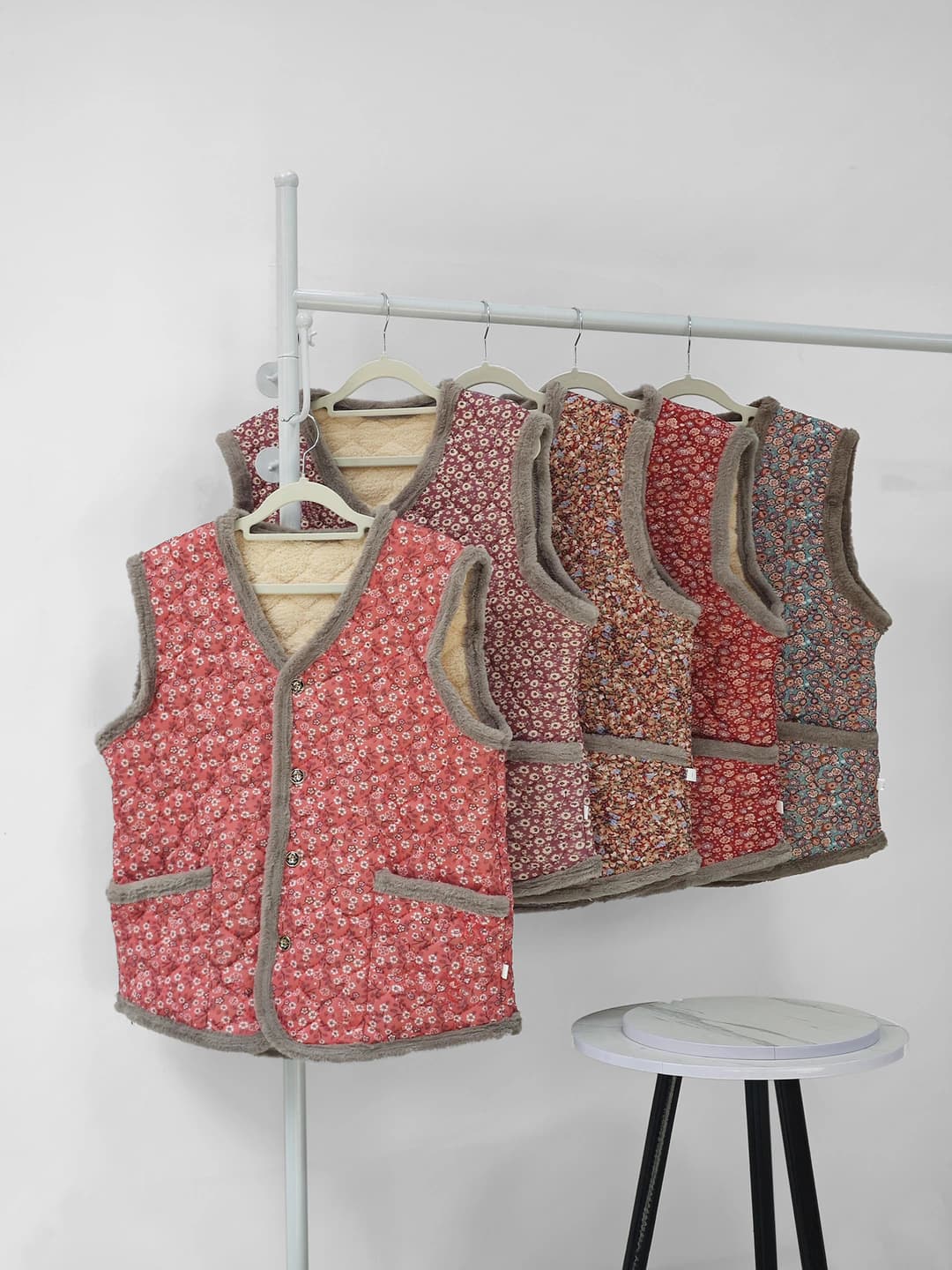Women's fleece-lined retro vest for autumn-winter, printed, 95% polyester