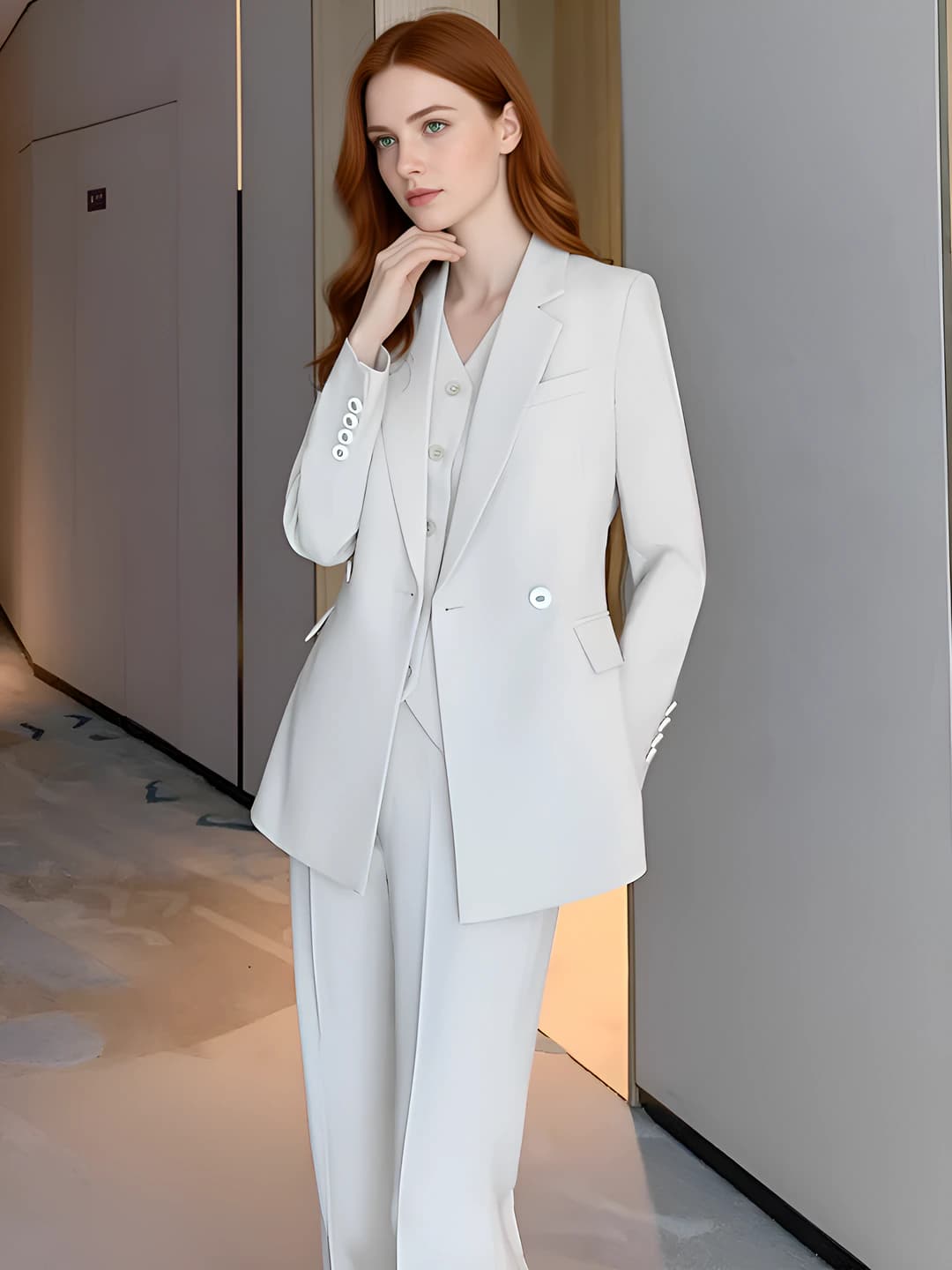 Women's three-piece suit set with blazer, vest and trousers, autumn-winter, business, 90%–95% polyester, long sleeve