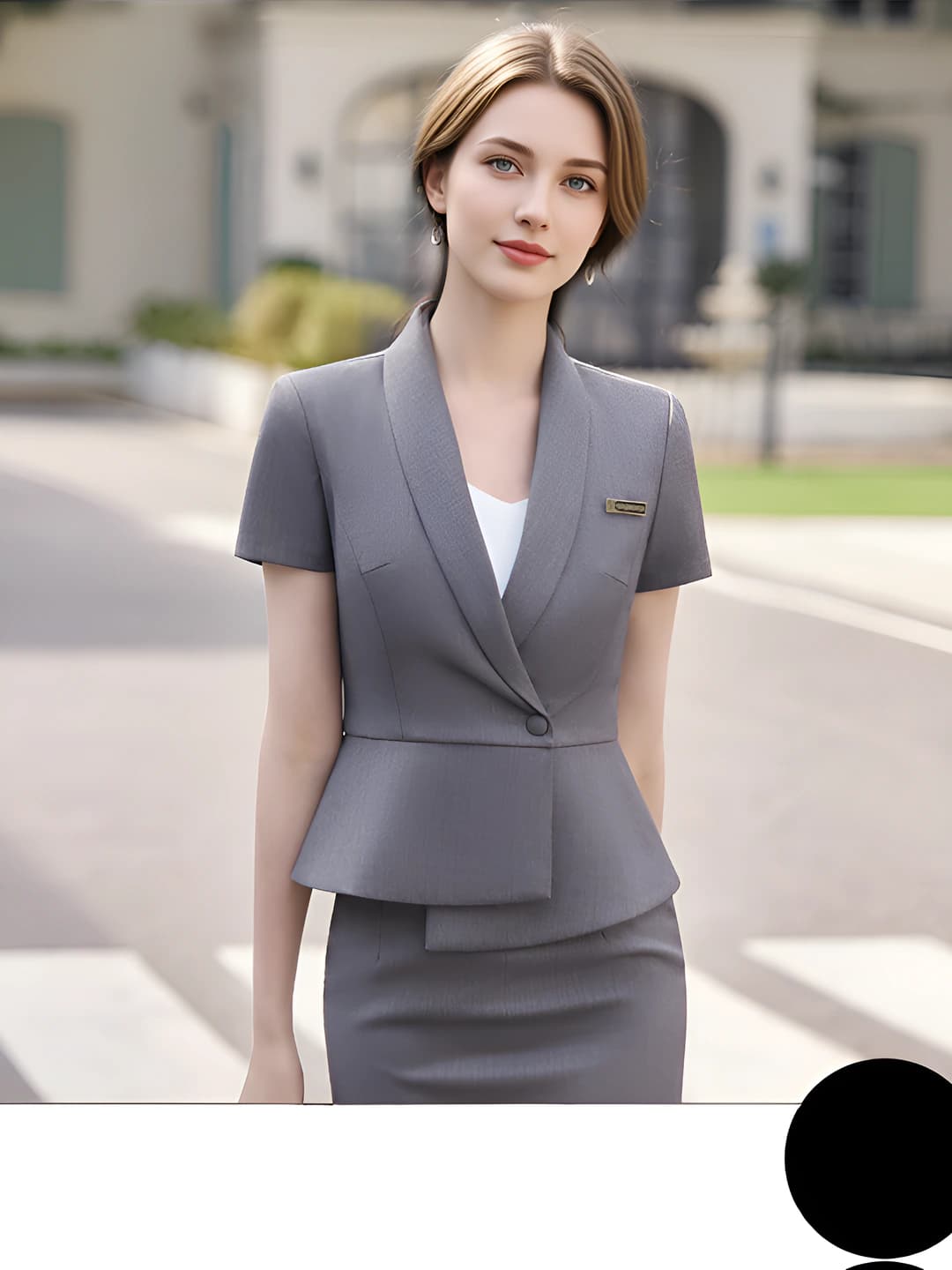 One button, grey suit