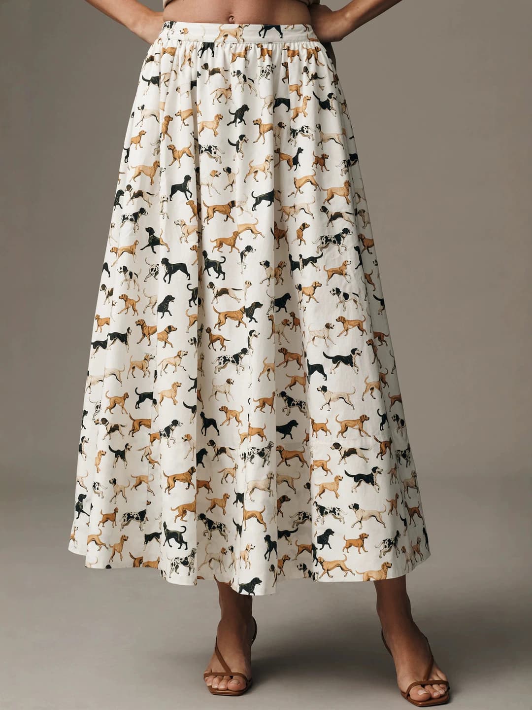 Women's A-line wide long skirt with floral print, high waist, slimming, retro style