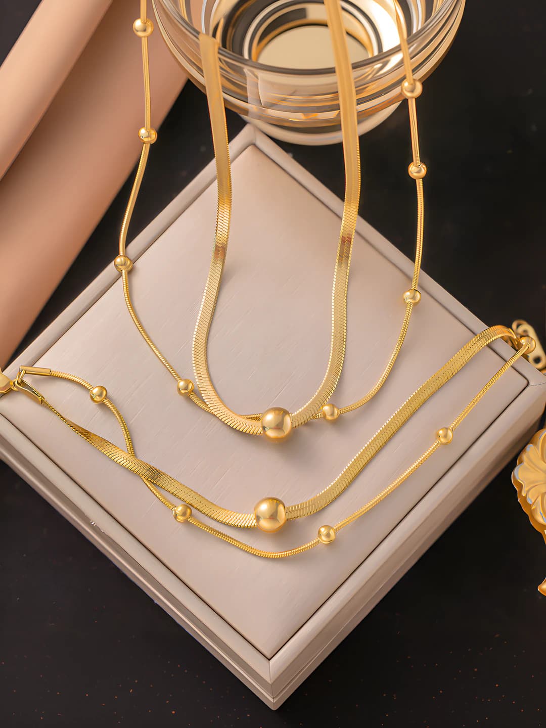 Women's retro punk gold-plated titanium steel chain necklace, multi-layer, geometric design element