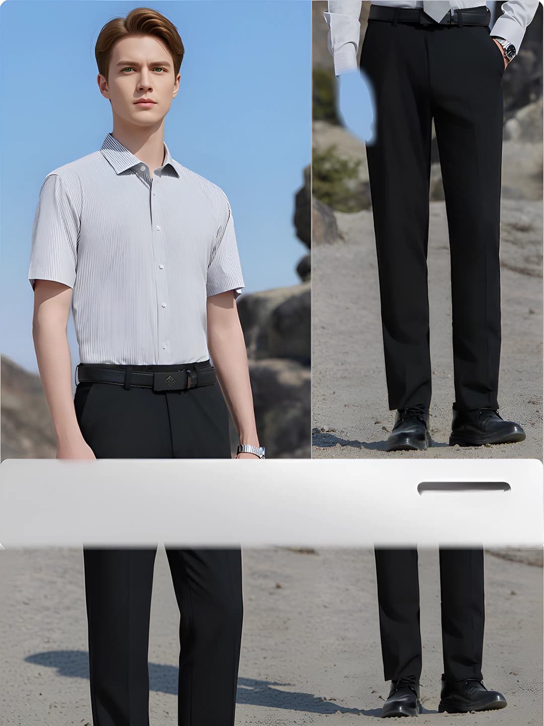 Men short-sleeve - Black striped + Black trousers