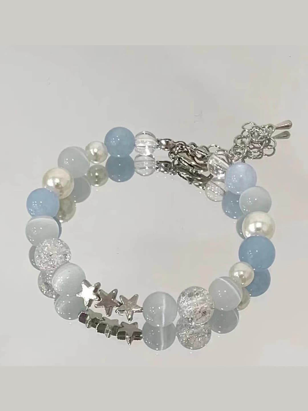 Women's blue star beaded bracelet, summer, forest style, Japanese-Korean style, handmade, design element: musical notes
