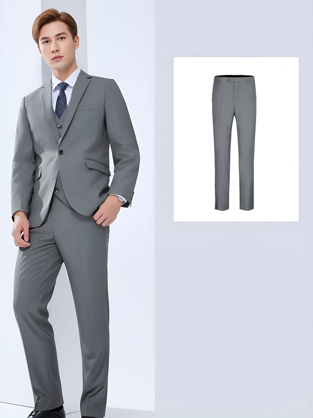 Light gray men's suit + men's trousers