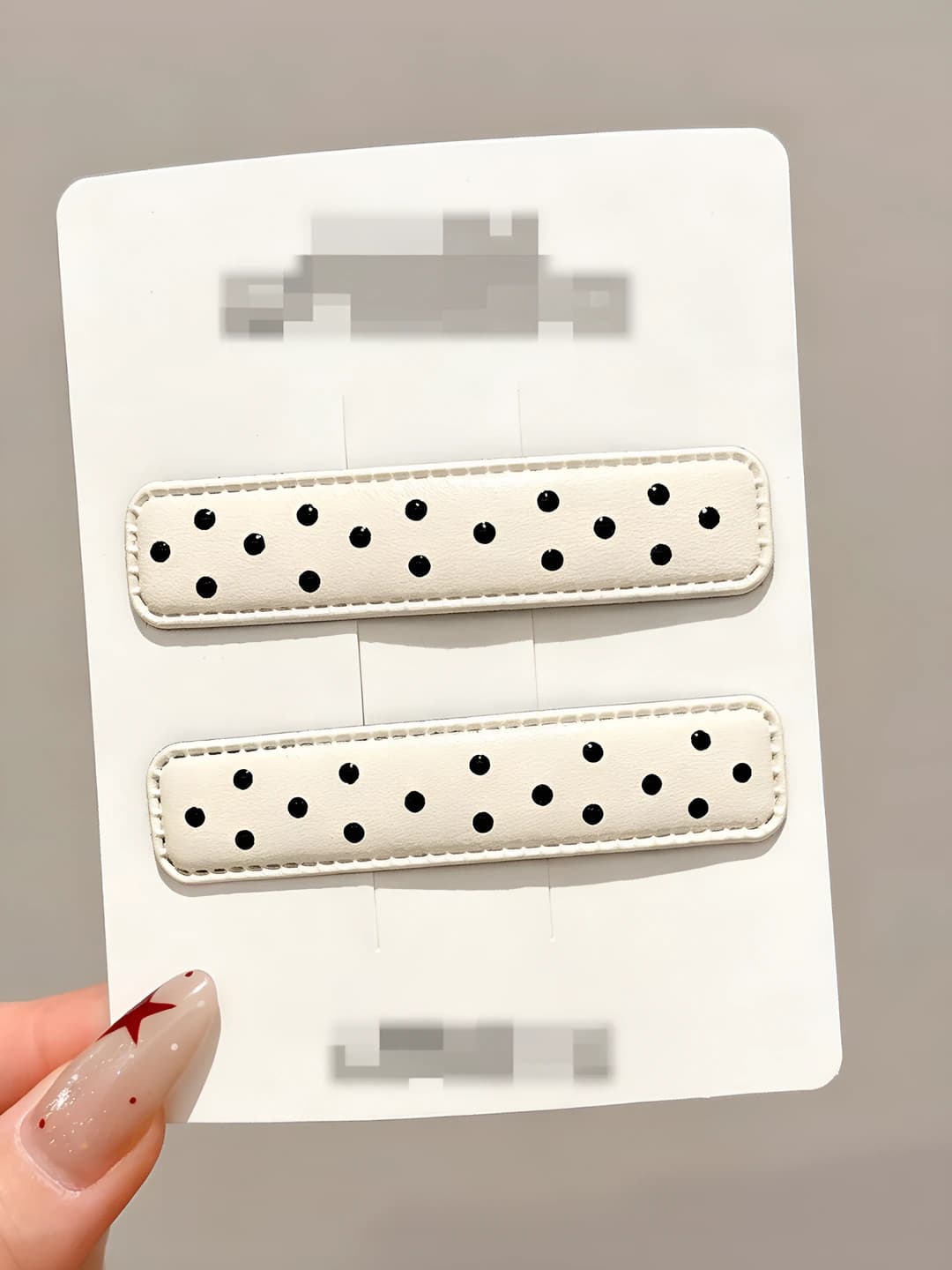 3# White polka dot rectangle pair hair clips approx 7.5 cm