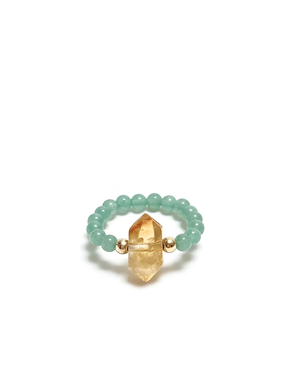 Women's yellow crystal and shirita ring: geometric shape, handmade, sunlight on mountain style, fresh and sweet design
