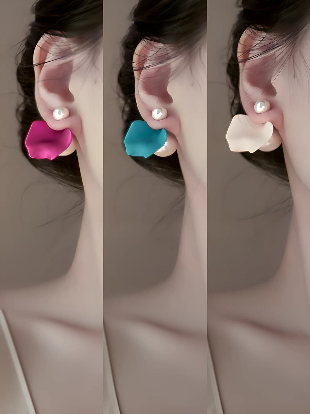 Women's pearl stud earrings in floral shape with French romantic retro style