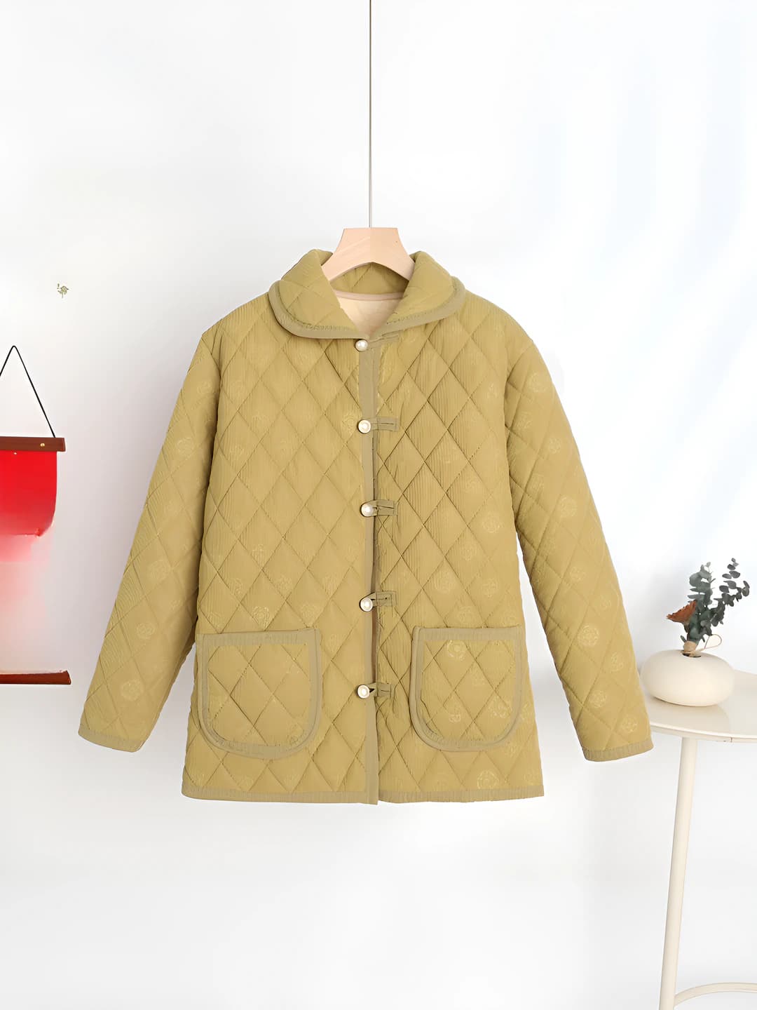 Women's fleece-lined padded winter jacket for autumn-winter, lapel collar, solid colour, loose fit, long sleeve, plus size