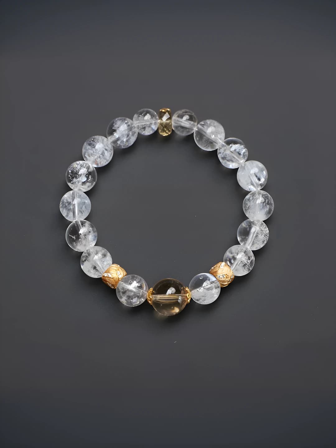 Women's natural white and yellow crystal bracelet, 8mm and 10mm, handmade, gold-plated