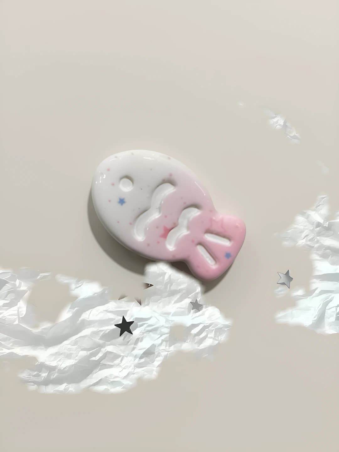 Print white peach star pink fish clip, 3.2 cm