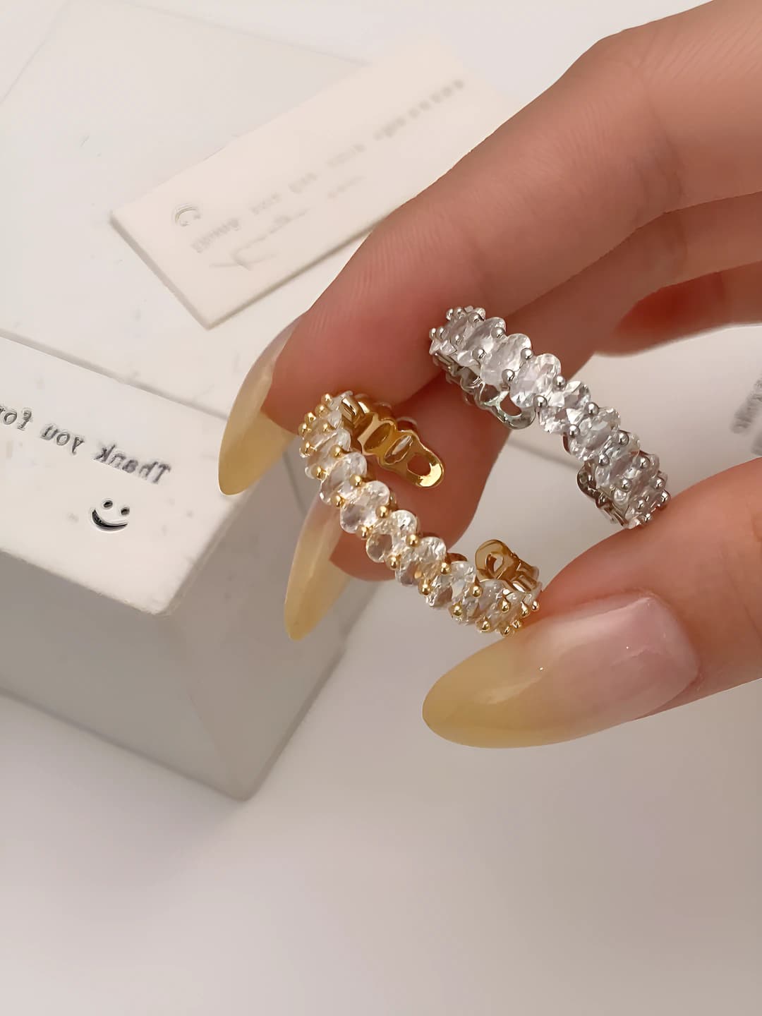 Open ring with zircon for women, 14k plating, geometric design element, light luxury style