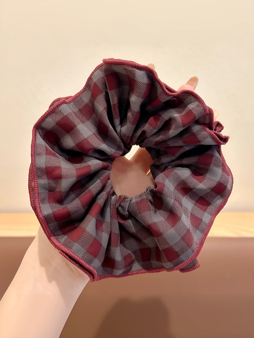 Purple double-layer plaid ~18 cm