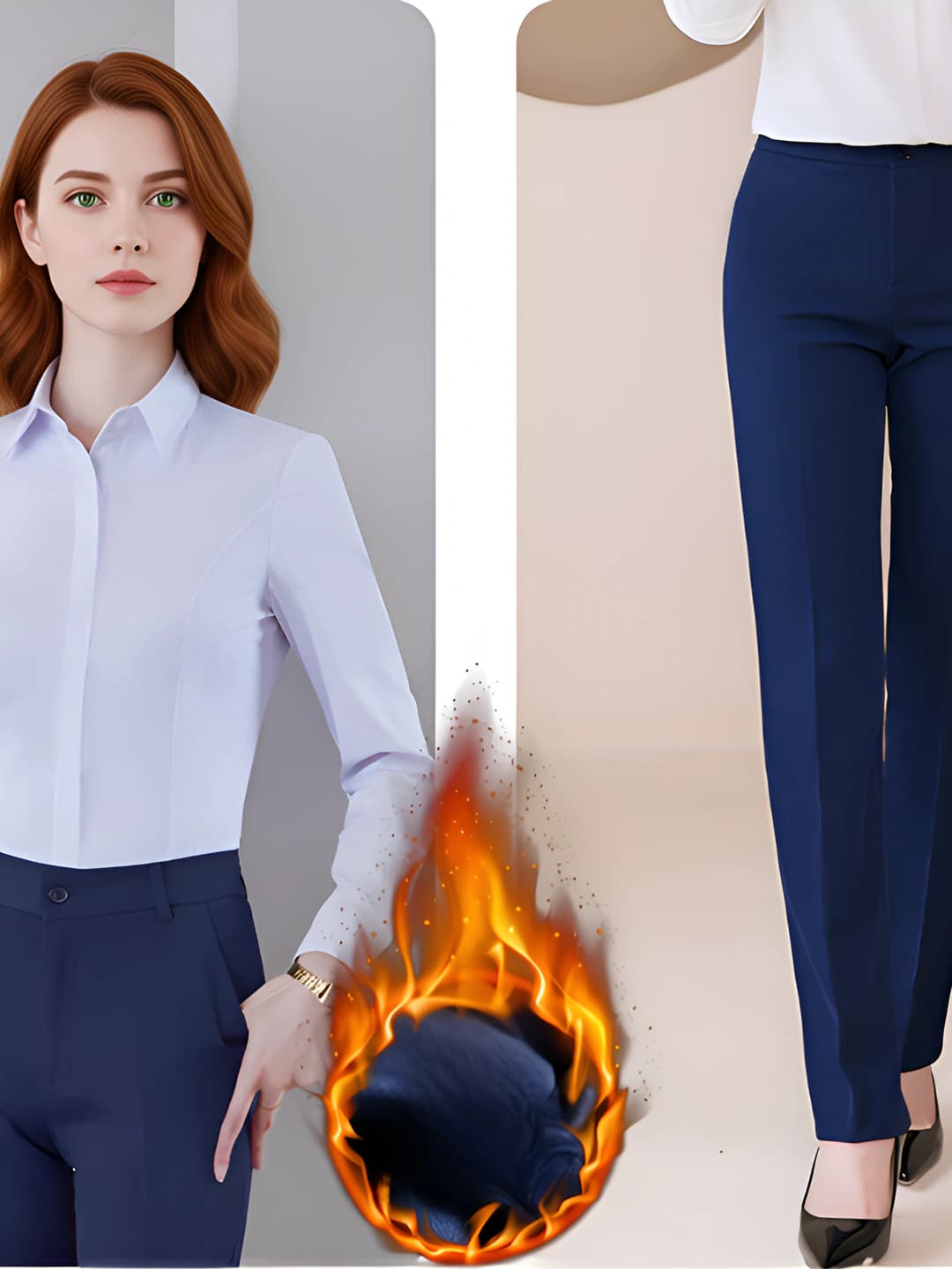 White shirt + blue pants (with lining)