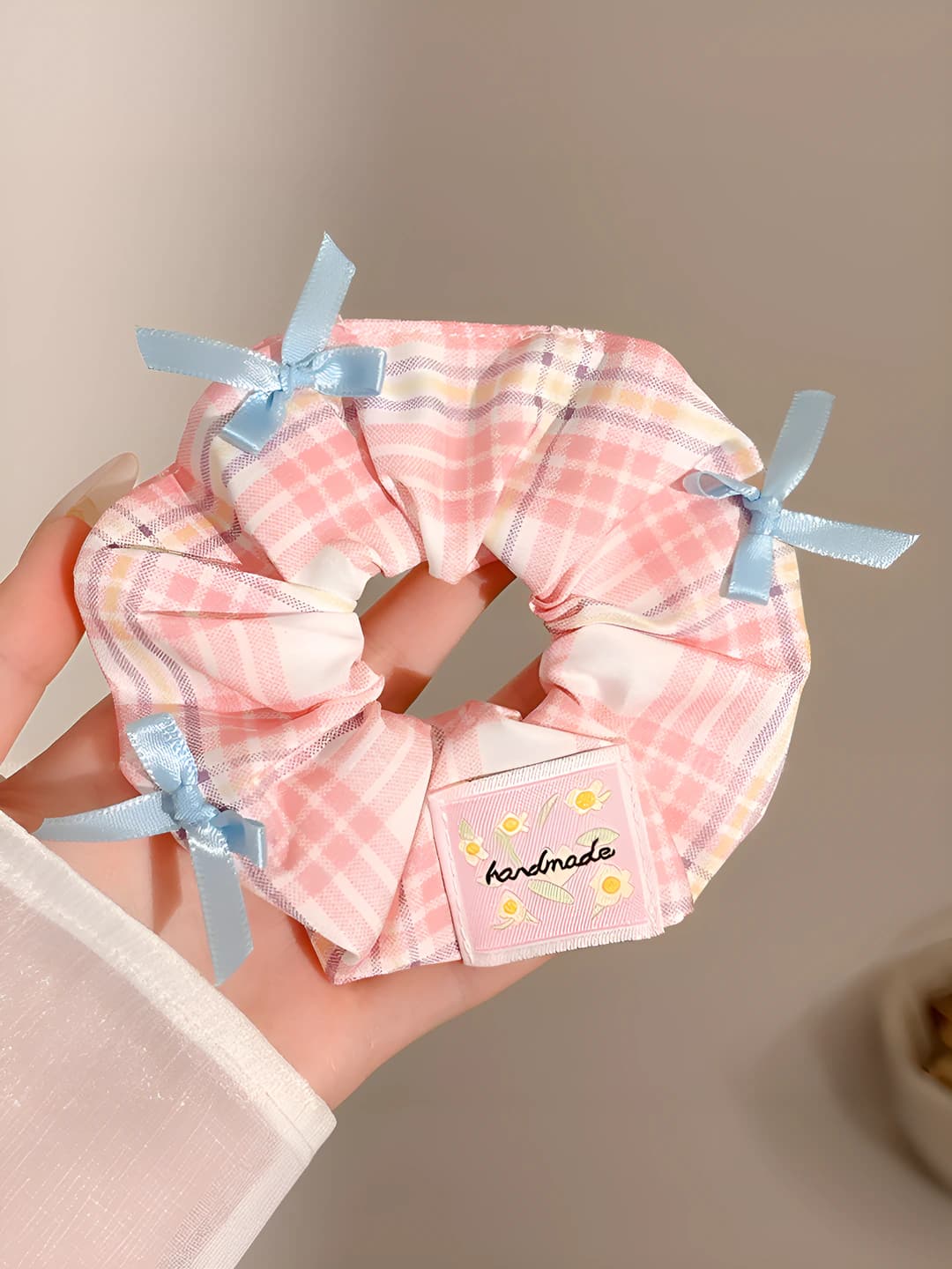 Розовая клетка, бант, 11 см